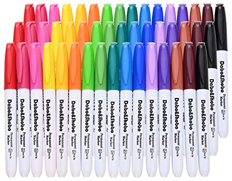 Dabo & Shobo 48 Colors Permanent Markers, Fast Drying, Suitable For Classroom Office Meeting，Works On Plastic, Wood, Stone, Metal and Glass for Doodling, Coloring, Marking