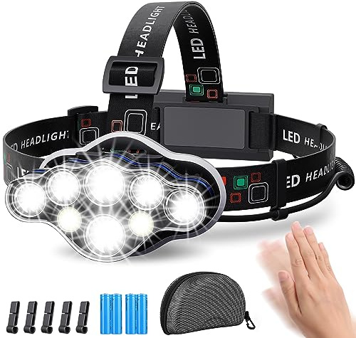MLIAIMCE Lampada Frontale,Luce LED Super Luminosa Da 18000 Lumen 8 LED,USB Ricaricabile Regolabile Impermeabile Per Campeggio,Pesca,Grotta,Jogging Ed Escursionismo