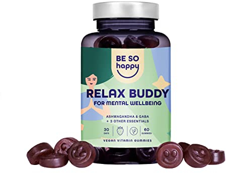 Ashwagandha Gummies, Cortisol Senken, 250mg Hochdosiert, Anti Stress Gummibärchen mit Gaba und Rhodiola, 60 Gummies, Erdbeergeschmack, Vegan, Be So Happy®