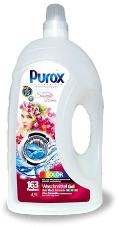 PUROX COLOR Detersivo Lavatrice Liquido Sensuelle Fiori (163 lavaggi) – Per capi colorati, profumo floreale, protegge i colori, rimuove le macchie, ecologico, protezione anticalcare, 4,9 l