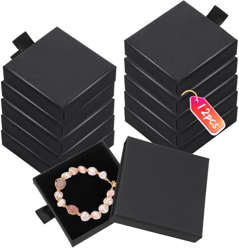 RYAN 12 Pièces Boite Cadeau Bijoux Ecrin Bijoux Petite Boite Cadeau Vide Boîtes à Bijoux de Bijoux Carrée pour Collier Boucles D'oreilles Bague Rangement de Bijoux (Noir, 7 x 7 x 1,7 cm)