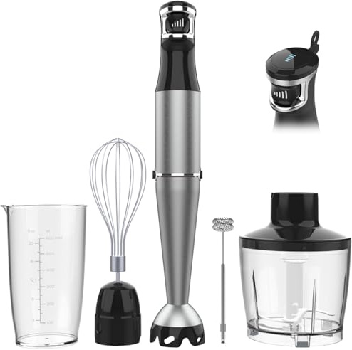 Turelar Immersion Blender Handheld Corded Hand Blenders Set 1100W, Trigger Variable Speed 5 in 1 Stick Emulsifier with Chopper, Whisk and Frother for Soup, Baby Food and Smoothies,Black