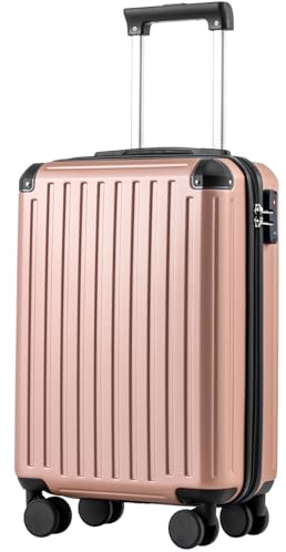 COOLIFE Kabinenkoffer 55X35X20cm für Ryanair Flugzeug Handgepäck Kabinengepäck Hartschalenkoffer mit TSA-Schloss und 4 Zwillingsrollen (Roségold, 55 x 35 x 20cm)