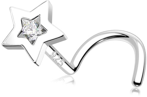 Melighting Piercing de nariz de plata de ley 925 en forma de S, 20 g, piercing de fosa nasal, circonita cúbica, piercing de nariz, piercing de nariz para mujeres y hombres, Plata de ley