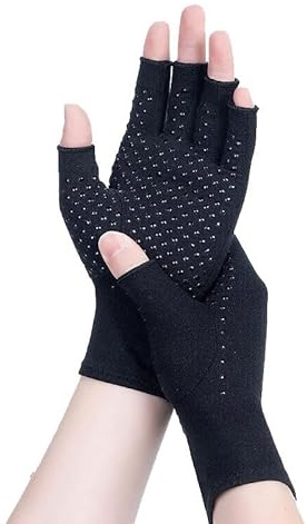 BrightGlow 2 paia di guanti per artrosi, a compressione, senza dita, imbottiti, per attività all'aperto, antiscivolo, per sport, Nero , M