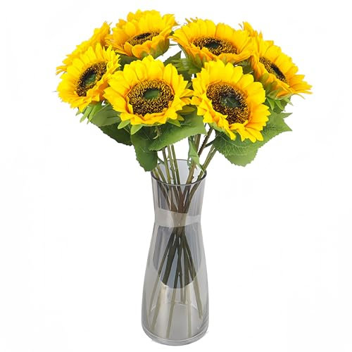 tyokas 8 Stück Kunstblumen für Draußen Sunflower Deko Blumen Künstliche Balkonpflanzen Unechte Blumen für Balkon Sunflower Decorations für Innen und Außendekoration, Hochzeiten, Blumensträuße