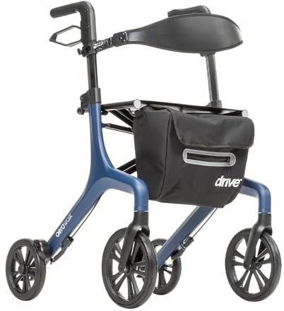 Drive Medical AeroWalk Ultra-Lite Rollator with Seat, Lightweight Adult Walkers with 4 Wheels, Folding Rolling Walker for Women, Men and Seniors, 15.2 Pounds, 23 Inch Seat Height, Blue