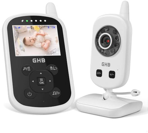 GHB Babyphone mit Kamera Video Baby Monitor 2,4 GHz Gegensprechfunktion ECO Modus Lange Akkulaufzeit Nachtsicht Temperatursensor Schlaflieder