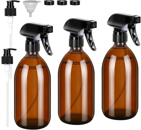 Ezvsevuo Bote Spray Pulverizador Cristal de 500ml, 3PCS Botella de Spray de Vidrio Ámbar, Spray Bottle Bottiglia Spray, Bottiglia Spray d'Acqua, Vaporizador Spray per Piante, Pulizia, Parrucchieri
