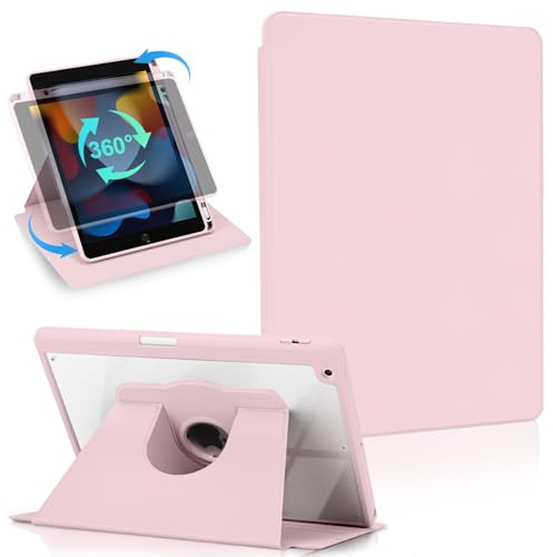 Koze Roterande Fodral för iPad 10.2 tum 9/8/7 Gen. med Pennhållare och Ställ, Chockabsorberande Klart Hybridskydd Rosa