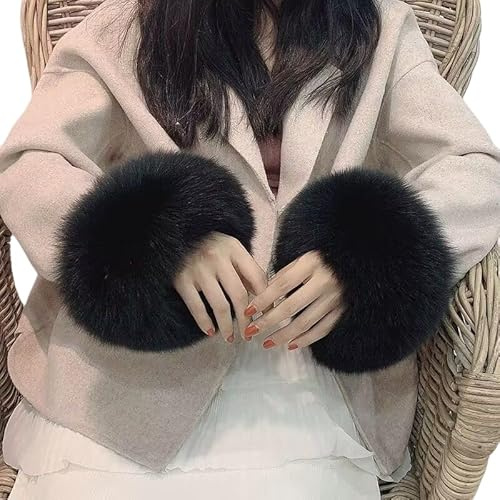 Tongcloud Faux Fur Wrist Cuffs Winter Fox Furry Wristbands Fluffy Fur Cuff Bracelets Arm Warmers for Cosplay Halloween(Black)