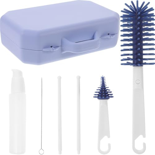 GARVALON Set Brosses Nettoyage Biberons Silicone avec Support Séchage Portable Brosse Paille et Tétine Design Pratique et Sûr Nettoyage Complet pour Accessoires