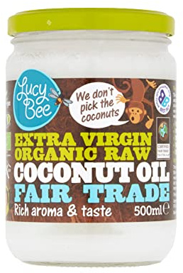 Lucy Bee Extra Virgin Organic Coconut Oil 500ml | Raw, Unrefined, Cold Pressed, Fair Trade, #1 Ethical Consumer Best Buy. Perfect for Cooking, Baking and Natural Beauty for Hair & Skin.