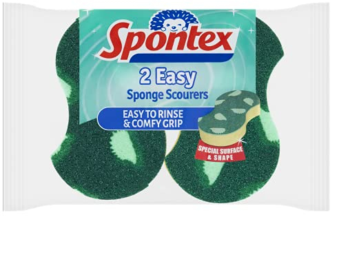 Spontex 2 Easy Sponge Scourers, Green and Yellow