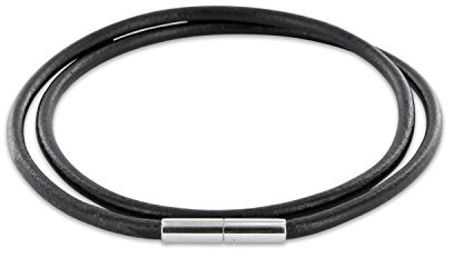 Auroris Echtleder Kette schwarz Dicke 3mm mit Tunnel-Drehverschluss aus Edelstahl/Länge: 50cm