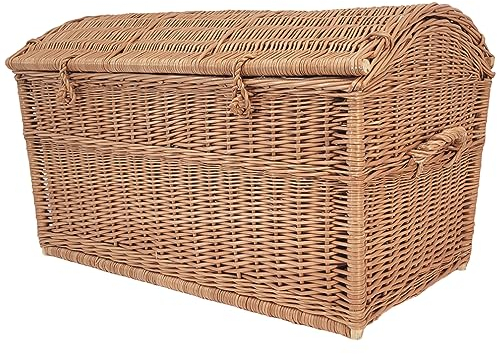 Baúl de mimbre XL pirata para juguetes, libros, lino, cesta hecha a mano y natural, 80 cm