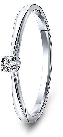 MIORE - Anello da donna solitario in oro bianco 9 carati / 375 con diamante brillante 0,07 ct, gioielli, Oro bianco, Diamante
