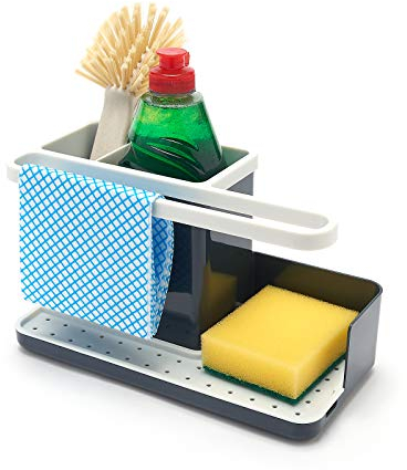 simplywire – Cesta para Fregadero – Organizador para Fregadero – Bandeja de Goteo extraíble – Antideslizante - Gris y Blanco