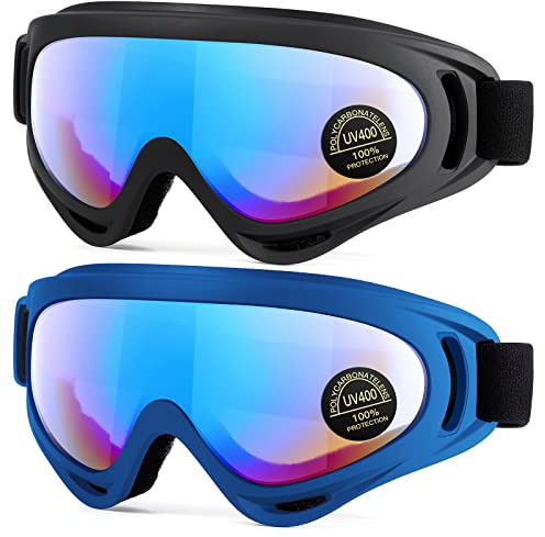 EasYoung 2er-Pack Skibrille, kompatible Snowboardbrille für Kinder, Jugendliche, Jungen, Mädchen, Herren und Damen, Motorradbrille, Windschutzbrille