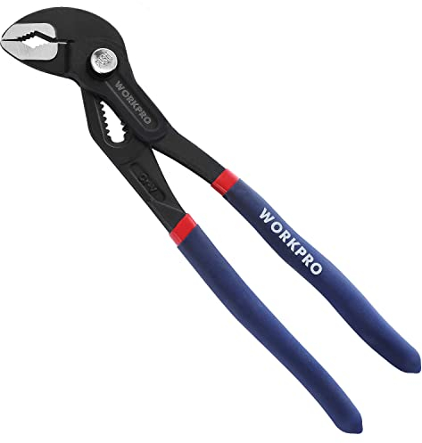 WORKPRO Profi Wasserpumpenzange 250mm, Rohrzange aus Cr-V Stahl, verstellbar Schnellspanner mit Rillen-Gleitgelenk Max. Öffnung: 43mm