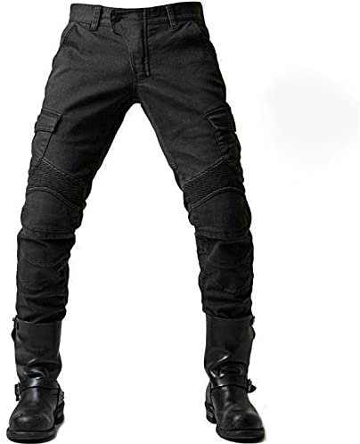 Pantaloni da Moto da Uomo, con Fodera Rimovibile, Protezione Interna, in Tessuto, Traspiranti, Resistenti all'Usura,Nero,XXL