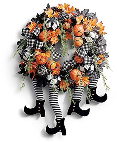 POXIAO Halloween häxa ben krans dörrkrans pumpa lönn krans halloween dekoration