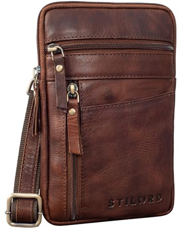 STILORD 'Brooks' Leder Brustbeutel Gürteltasche Handytasche zum Umhängen Kleine Brusttasche für Handy Pass Reisebörse Crossbody Bag Vintage für Damen und Herren, Farbe:porto - cognac