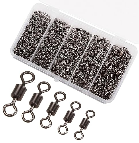 Roseyan 200 Stück Angelwirbel 5 Größe Angelwirbel Solide Ringe Angelwirbel Angeln Drehgelenk aus Edelstahl, Salzwasser Wirbel Angeln mit Kunststoff-Box Angelzubehör Wirbel Set 7# 8# 10# 12# 14# (B)