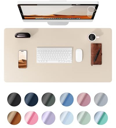 YSAGi Leather Desk Mat, Large Mouse Mat, Non-Slip Desk Pad, Waterproof PU Leather Table Protector Writing Pad for Office and Home (60 x 35 cm, Beige)