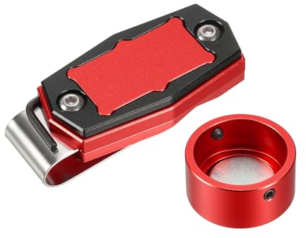 PATIKIL Billard Magnetischer Kreidehalter, Runder Aluminiumlegierung Pool Billard Queue Kreide Spitzenetui mit Gürtelclip für Snooker Sportzubehör, Rot Schwarz