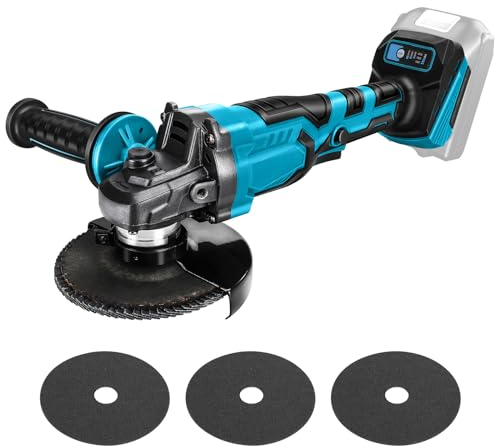 Amoladora angular con batería compatible con Makita 18 V batería, amoladora inalámbrica con motor sin escobillas protector de disco, 125 mm de diámetro 3 velocidades de 10000 RPM