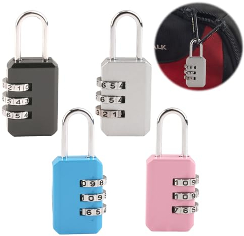 Ensemble de 4 cadenas à combinaison à 3 chiffres en métal résistant aux intempéries pour sécuriser garage, salle de sport, jardin et abri de jardin