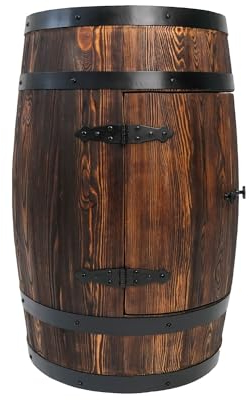 Bonanza Wood Holzfass Hausbar LED - Handgefertigtes Fassbar mit Holz Regal - Fass Barschrank im Retro Stil - Weinregal Holz 80x55cm