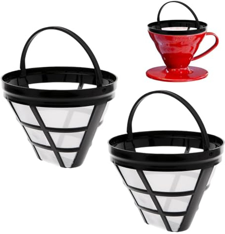 2x Filtro per Caffè Riutilizzabile Misura 4, Filtro Permanente per Caffè Taglia 4, Filtri da Caffe a Cono Formato 4, Gocciolatore Caffe Senza Carta con Maniglia per 8-12 Tazze