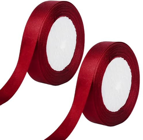 2 cm x 50 iarde nastro rosso, 2 rotolo nastro raso rosso, nastro da imballaggio rosso per l'involucro del regalo, torta matrimonio festa palloncino auto nastro decorazione