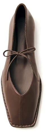 VorisVina Lace Up Square Toe Ballet Flats for Women Cute Bow Slip On Mary Jane Flats Casual Ballerina Shoes Chocolate-Brown