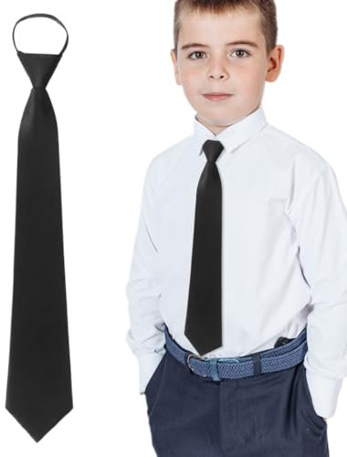 UEIOAVL Krawatten für Jungen, 1 Stück Kinderkrawatten mit Reißverschluss vorgebunden mit Gummiband Uniform vorgebunden verstellbare Krawatte für Hochzeit Abschlussfeier Auftritt (schwarz)