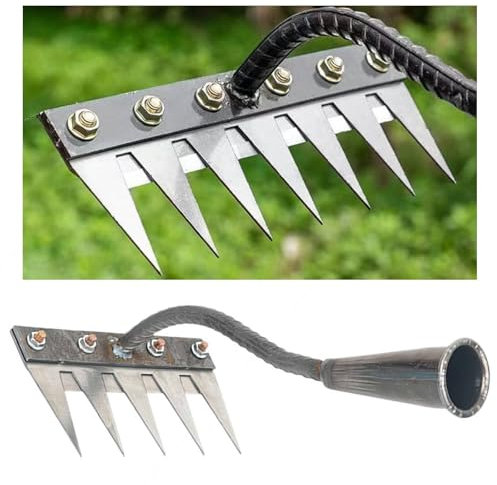 Râteau de déchaumage en acier au manganèse, râteau en fer épais à 5 dents pour jardinage et désherbage, râteaux de nivellement de pelouse, désherbant, outils de jardinage, râteau de jardin en métal