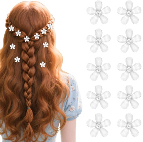 10 fermagli per capelli a forma di fiore bianco, eleganti accessori per capelli per bambine che festeggiano la comunione, mini fermagli per capelli con strass, adatti per matrimoni, capelli lisci