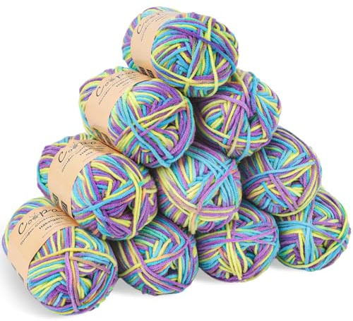 Coopay Ovillo de lana para ganchillo, 10 ovillos de 45 g de hilo de ganchillo degradado de color, hilo de ganchillo suave multicolor, lana de 5 hilos para tejer, hilo multicolor para tejer, bonito