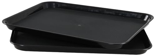 Vareone Set of 6 Reusable Serving Trays, Plastic Fast Food Service Tray for Kitchen Restaurant Coffee, Black, F