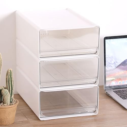 GAOXIAO 3 Piezas Cajones de Plástico Organizadores Blancos Apilables, Cajonera de Almacenamiento para Oficinas Tocadores Escritorios, Torre Apilable para Cosméticos White 3pc M