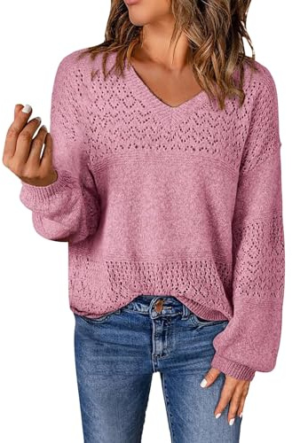 Pulls pour femmes à col en V tendance avec découpes, pulls tricotés à manches longues pour l'automne et l'hiver, pulls d'été décontractés et élégants, hauts en crochet vintage, tricots pour les fêtes