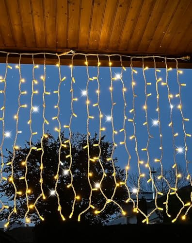 Generico Tenda luminosa natalizia a LED luci di Natale lineari con scintillii flash bianco freddo intermittenti ideale per balconi, pareti e tettoie e facciate (Luce calda + flash bianco, 6x0.8 Mt)