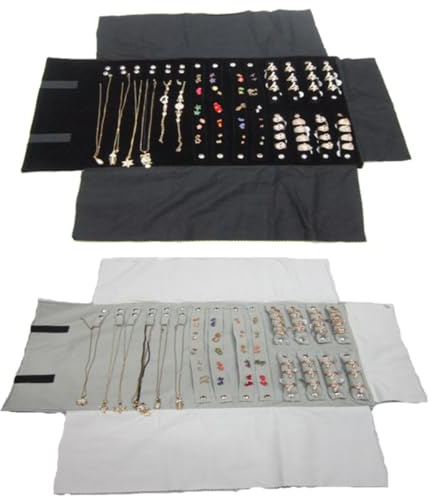 LIFKOME Bolsa De Rollo De Joyería Organizador De Pendientes Y Collares En Terciopelo Suave Para Viaje Compacto Y Ligero Con Protección Segura Para Anillos