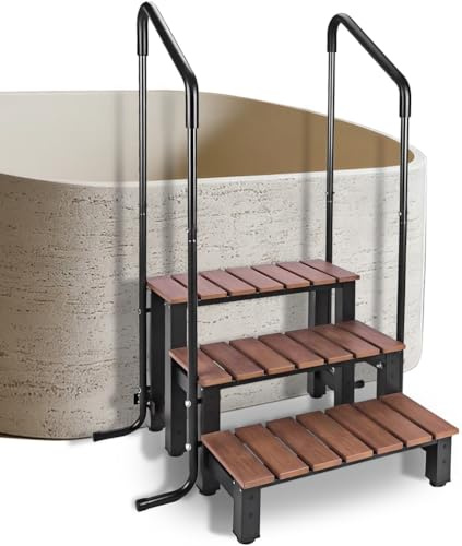 Errzom Escalones para SPA con Capacidad de Carga de 250 kg, 3 Escalones, Escaleras para AV, Escaleras para Piscinas Elevadas, Escalera para Bañeras de Hidromasaje al Aire Libre