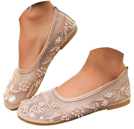 Balettskor i nät för kvinnor broderade Mary Jane Flats balettskor rund tå slip-on ballerina blommiga skor bekväm daglig klänning sko för promenader uppklädd vardag fyra säsonger kläder