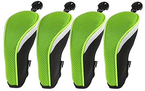 Andux Mesh Golf Hybrid Club Head Covers with Dial No. Tags 4pcs/Set (All The Same Size) Black/Green