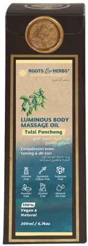 ROOTS AND HERBS Ayurvedic Tulsi Panchang Body Massage Oil 6.7 FL Oz