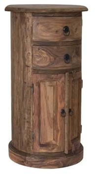 MASSIVMOEBEL24.DE | LEEDS Massive ovale Kommode #16 - Grau, geölt | aus Sheesham-Holz | 40x40x74cm | Holzkommode | 2 Türen - 2 Schubladen | Sideboard Nachttisch Beistellschrank